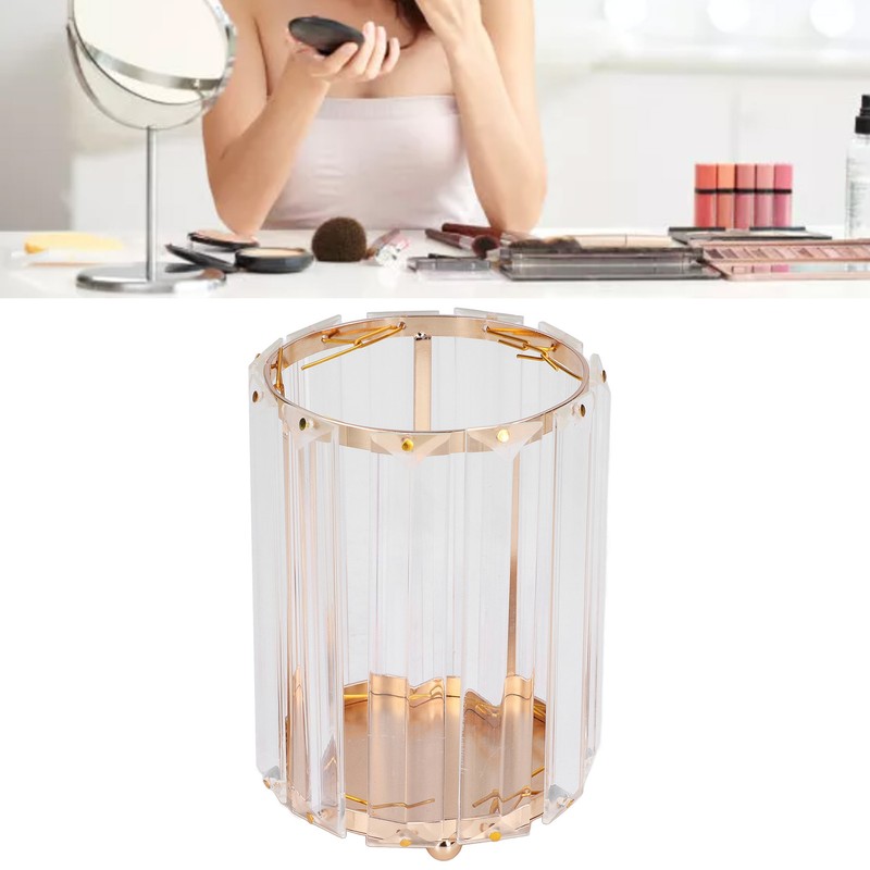 Cosmetic Brush Holder Transparent Glass Round Decorative Desktop Pen Storage