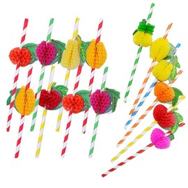 Summer Party Decoration Cocktail Straws - 30Pcs 3D Fruits Paper Straws Summer Party Straws,Cocktail Accessories for Drinks,Hawaiian Party Accessories for Tropical Beach Party Supplies Drinking Straws
