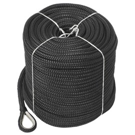 NovelBee 3/8" x 200' Double Braid Nylon Anchor Line with Stainless Steel Thimble (Black)