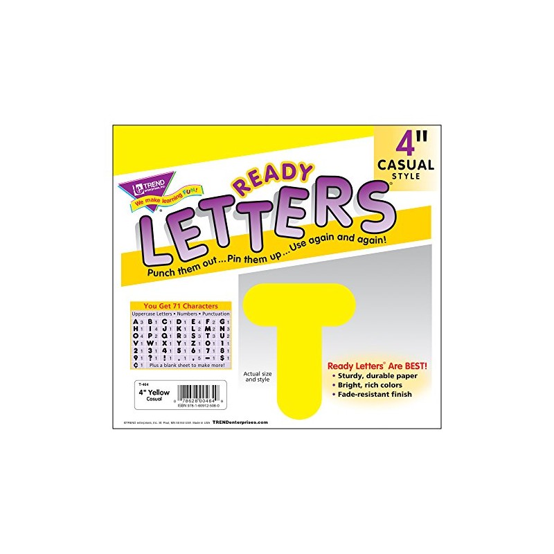 Trend Yellow 4" Casual Uppercase Ready Letters, Bulletin Board Decor,
