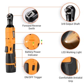 Adedad Cordless Ratchet Wrench Set, 3/8" 12V Battery Powered Ratcheting Wrench Tool Kit with Battery and Charger, Electric Ratchet,40Ft-lbs 400 RPM