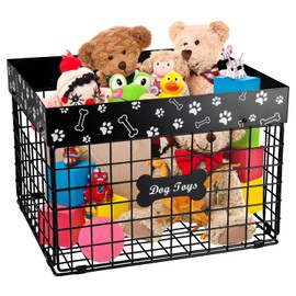 Faihats Large Dog Toy Basket Metal,Dog Toy Box,Dog Toy Bin for Living Room Area,Dog Toy Storage Basket,Dog Baskets for Toys,Puppy Toy Holder,Dogs Toy Container Organizer,Medium Pet Toy Chest Toybox
