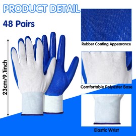 SHANDERBAR 48 Pair Gardening Gloves for Men Women, Rubber Coated Mechanic Work Gloves Breathable Knit Safety Working Gloves Bulk for Yard, Lawn, Construction, Outdoor (Black, Blue)