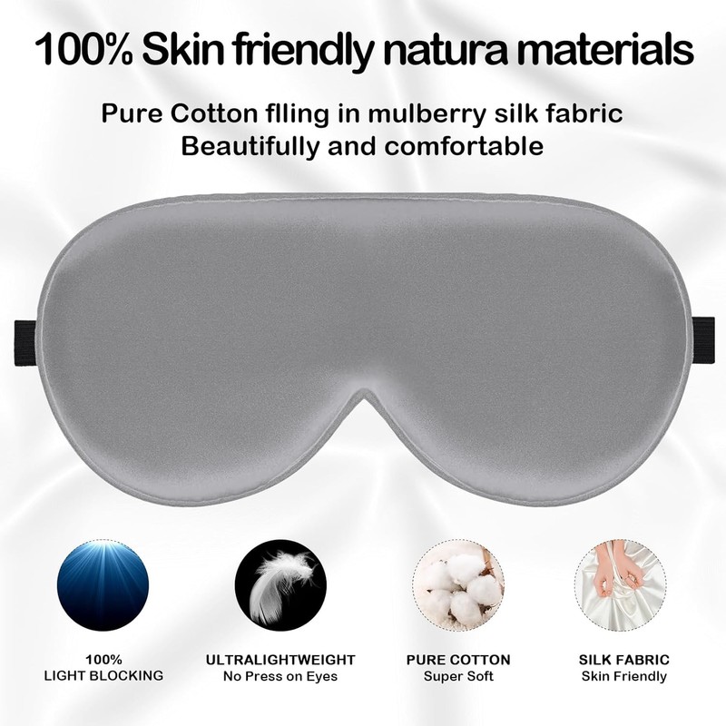 iRboWou Sleep Mask, 2 Pack Zero Pressure Silk Eye Masks