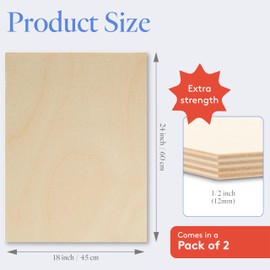Baltic Birch Plywood 18 x 24 x 1/2 Inch - 12 mm Craft Wood, Pack of 2 B/BB Grade, Stronger Than Basswood Sheets or Balsa Wood, Perfect for Laser, CNC Cutting, Wood Shelves, by Woodpeckers