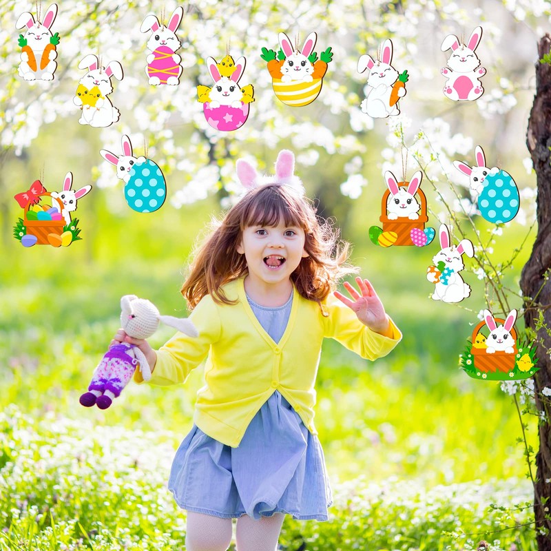 Marsui 24 Pcs Easter Ornaments for Tree Happy Easter Wooden