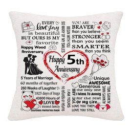Hardeson 5th Wedding Anniversary Cushion Covers Gifts for Her Him, 5 Years of Marriage Gift for Wife Husband Couples, Wooden Anniversary Valentines Birthday Presents for Parents (Fifth)
