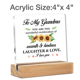 Grandma Gifts From Granddaughter Grandson, Grandmother Gifts for Birthday Christmas Graduation, Best Grandma Clear Acrylic Sign for Home Decor, 4 x 4 Inches