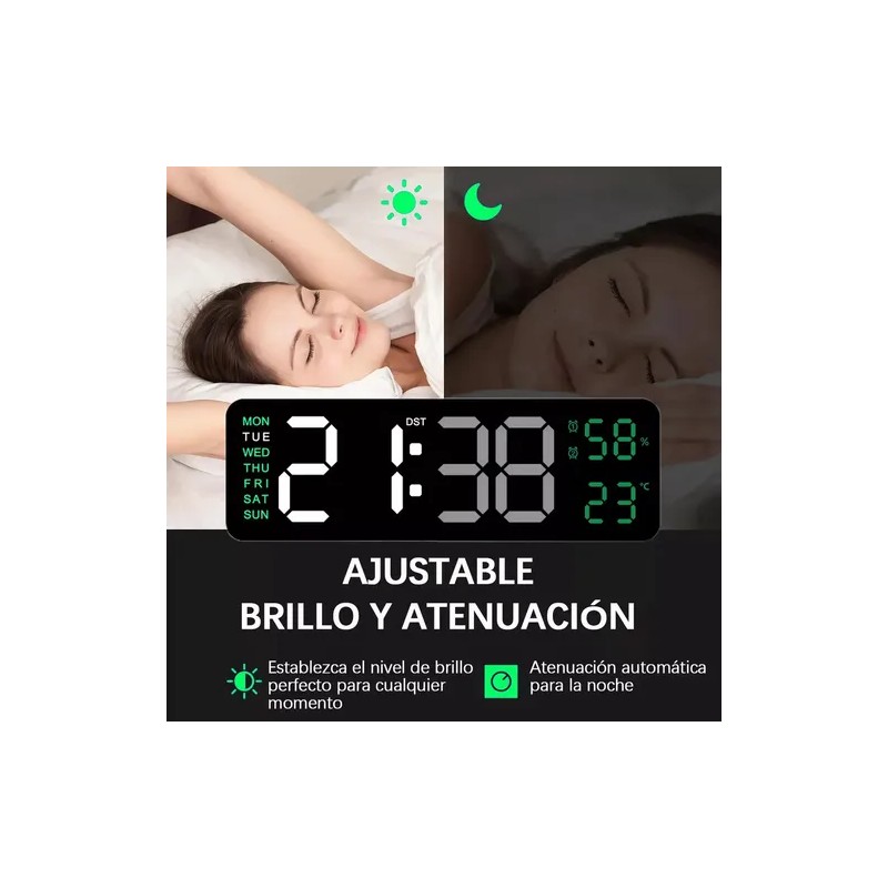 Reloj De Pared Digital Con Termómetro, Alarmas Y Calendario