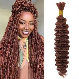 50g 26 Inch Deep Wave Human Braiding Hair 1 Bundle/Pack Deep Curly Bulk Human Braiding Hair for Boho Braids No Weft Color 30# 100% Brazilian Human Brown Braiding Hair Extensions for Micro Braids
