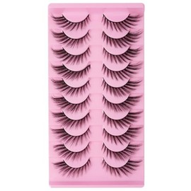 LOPHE 10PCS Cat Eye Lashes False Eyelashes, Thick and Soft Mink Like Cat Eye Eyelashes, Fluffy Fox False Eye Lash, D Curled and Wispy Corner Lashes Set, Extended Angled Look, Reusable(#XX5)