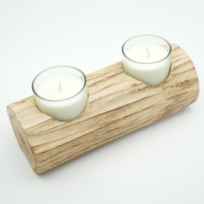 TREATLIFE HOME Enhance Home Ambiance with Brown Dual-Compartment Wooden Candle