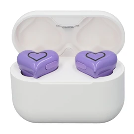 Cute Heart Shaped Cordless Earbuds, Bluetooth 5.3 Water Resistant Cordless Earphone, 6 Colors Gradient Lights with Charging Case, for Sport Travel (Amethyst)