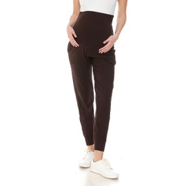 Leggings Depot Women's Maternity Pants Over The Belly Pregnancy Joggers Casual Lounge Pants (Brown, Medium)