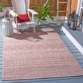 SAFAVIEH Washable Rug Outdoor Courtyard Collection - 6'7" x 9'6", Beige & Rust, Non-Shedding & Easy Cleaning, Ideal for Patio, Backyard, Mudroom (CY8196-36512)