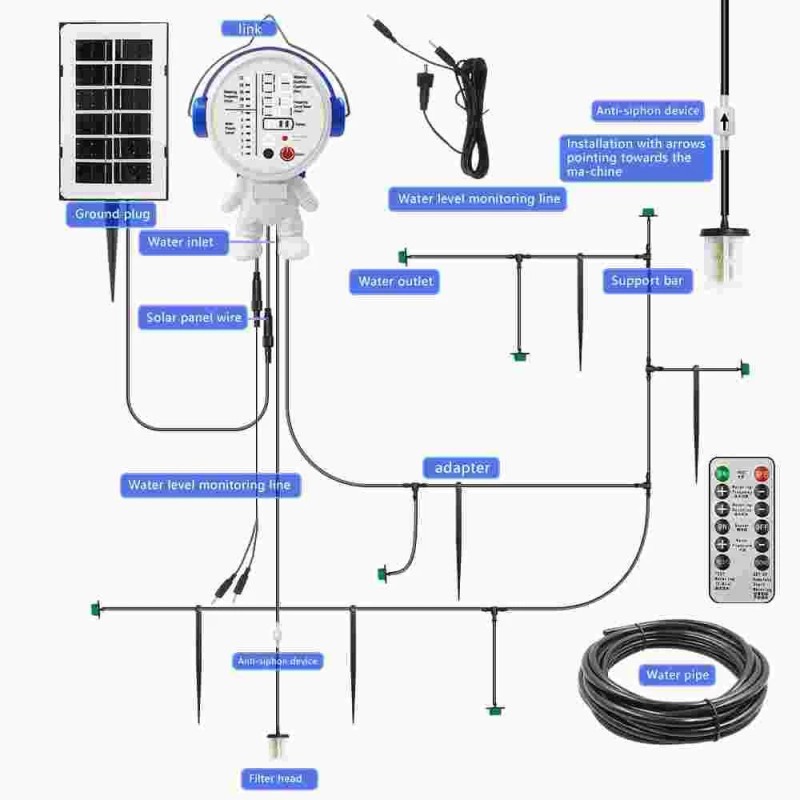 50ft Solar Automatic Drip Irrigation System Garden Watering System with
