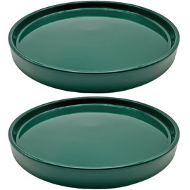 2 Pack Ceramic Plant Saucer Pot Tray 8 Inch, Planter Saucers 4 5 6 7 8 9 10 11 12 Inch for Indoors Outdoor, Durable Sturdy Flower Drainage Tray for Glazed Pots Base (8.5 Inch Green)