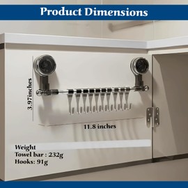 Jamniya Suction Cup Towel Bar, Adhesive with 2 Hooks for Shower Wall, 11.8 Inches Suction Cup Towel Holder, Removable Shower, ABS Bathroom Towel Holder, Towel Rack for Bathroom, Kitchen