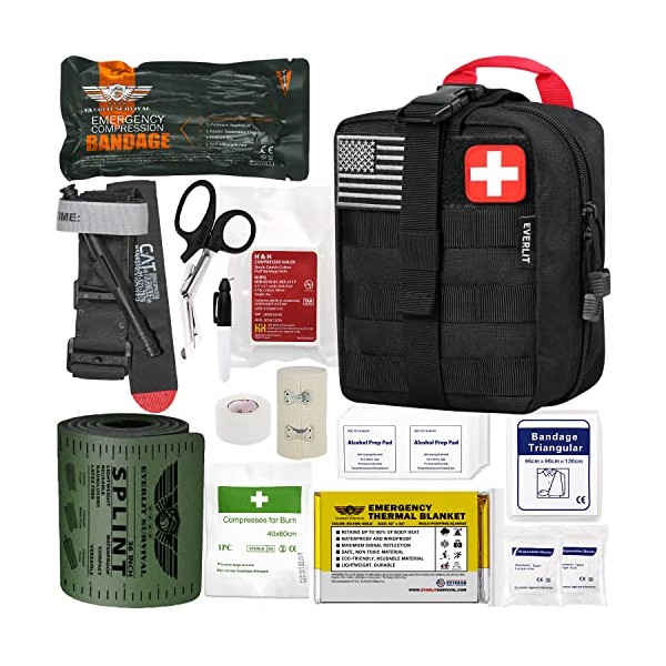 EVERLIT Emergency Trauma Kit, CAT GEN-7 Tourniquet 36" Splint, Military