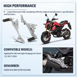 Fraylis Left and Right Footrest Foot Pegs Compatible with 2017-2020 Grom 125 Alloy Footrest Rearset Foot Peg Mount50600-K26-B00 50700-K26-B00