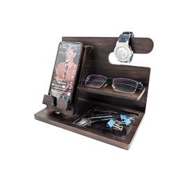 ARTAWEIN Bedroom Essentials Organizer Wood Phone Docking Station, Eco-Friendly Ash Wood, Multi-Functional Storage for Wallets, Documents, Glasses, Watches, Gifts for Men, Fathers, Husbands
