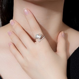 925 Sterling Silver Heart Urn Ring for Ashes for Women - Cremation Jewelry Keepsake Thumb Rings Adjustable with Rose/Tulip Gift for Lost Of Love Ones Human Adult Pet, Sterling Silver, Cubic Zirconia