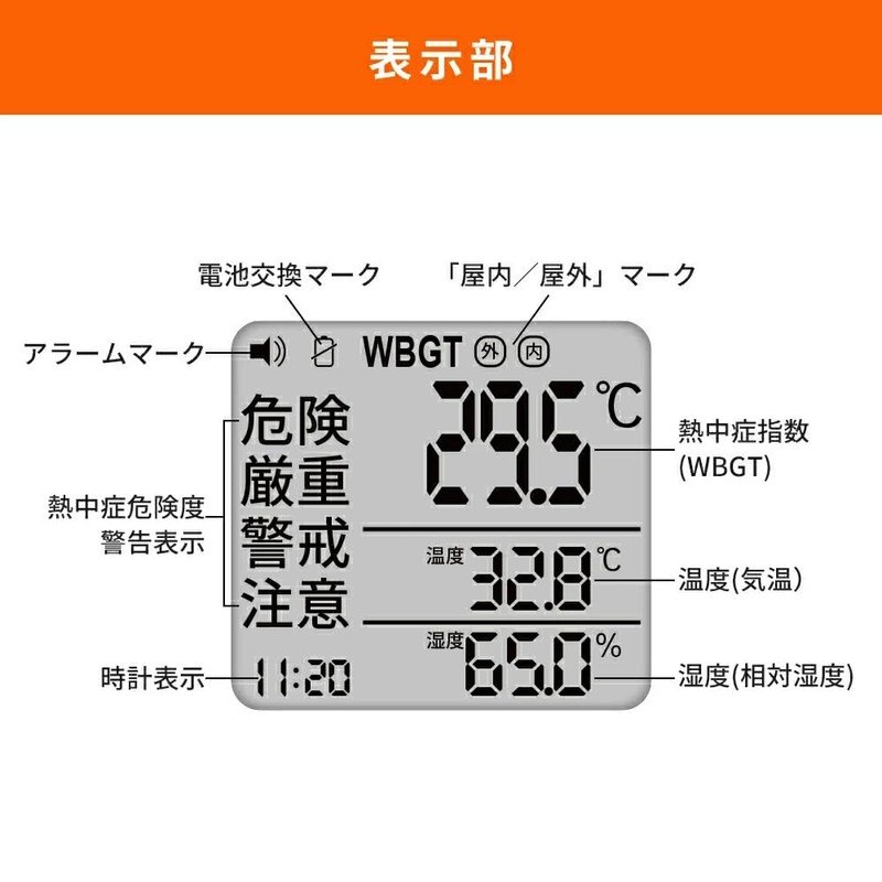 Heat Stroke Index Meter, Humidity Thermometer, Black Ball Type, Compact