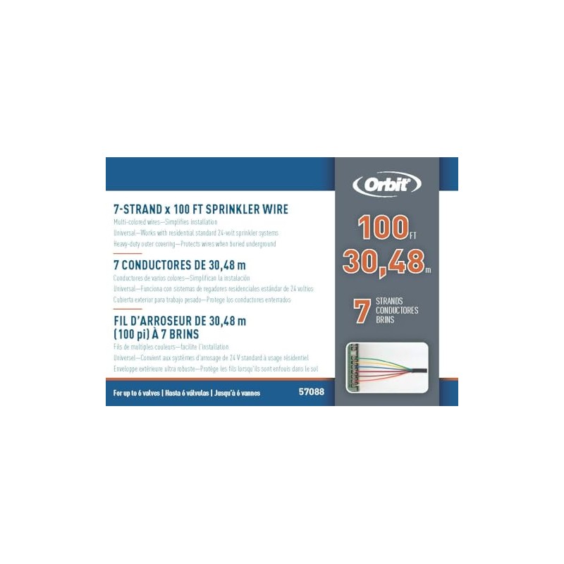 Orbit 57088 Underground Sprinkler Wire, 7-Strand Solid, 100 Ft, UF/UL