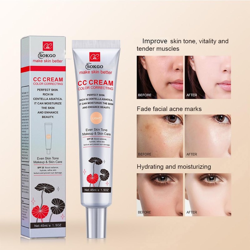 Color Correcting CC Cream with SPF 25, Coverage Lightweight Foundation,