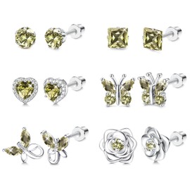 THUNARAZ Hypoallergenic Birthstone Stud Earrings for Women Butterfly Flower Heart CZ Screw Back Earrings Jewelry Gift for Birthday Christmas