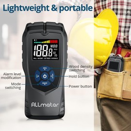 ALLmeter Pinless Moisture Meter Wood Moisture Meter for Walls Drywall Wood Masonry with LCD Display Sound Alarm for Woodworking and Building Projects Moisture Detector Within +/- 4% Accuracy