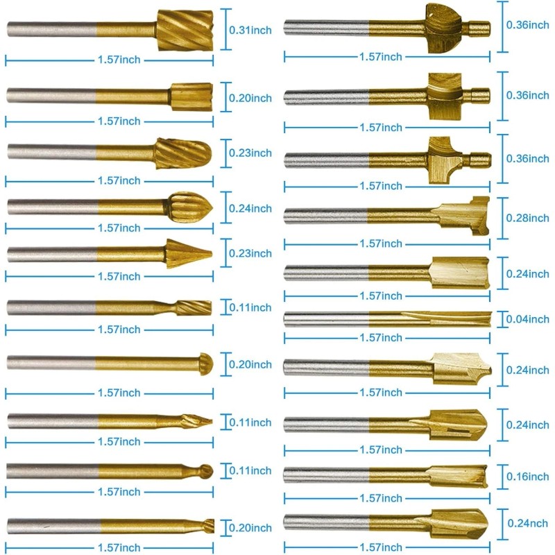 HSS 20PC Router Bit Set HSS & Carbide Engraving, 1/8\