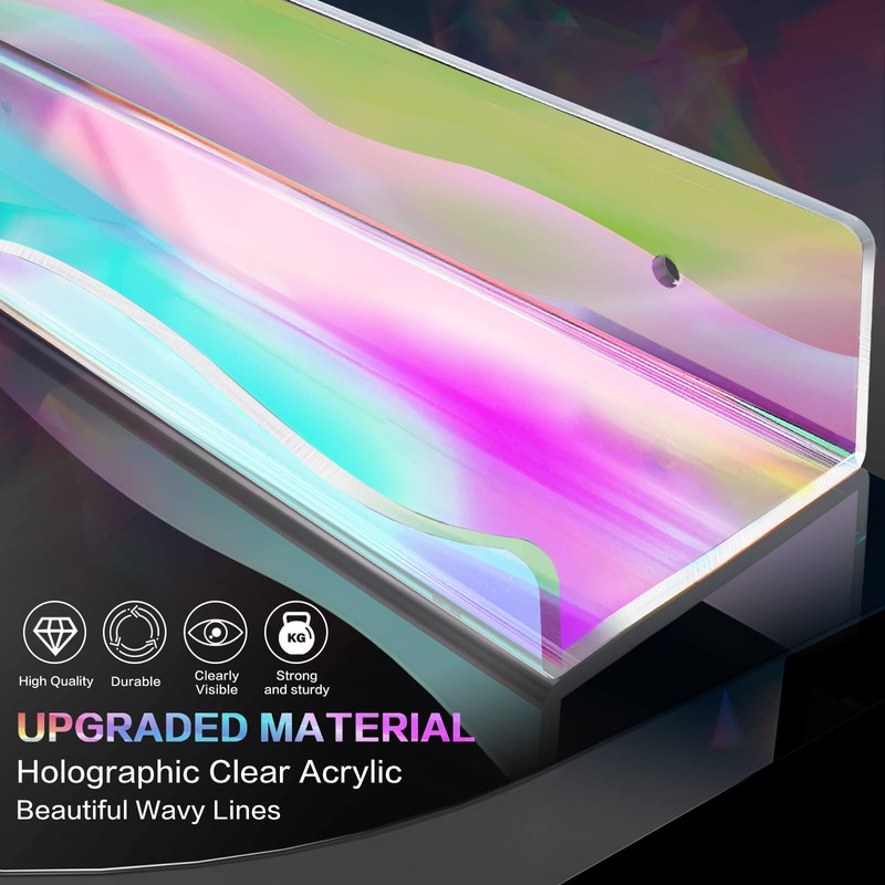 6 Packs Iridescent Clear Acrylic Floating Shelves, DILIBRA 15.7 Inch