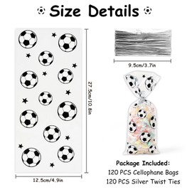 Soccer Cellophane Treat Bags, 120 Pieces Soccer Goodie Bags Football Treat Bags Party Favors Clear Candy Cello Bags with Sliver Twist Ties for Soccer Birthday Party Favors Supplies