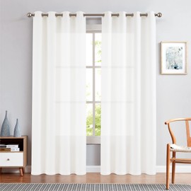 jinchan Curtains Linen Textured Casual Weave Curtain for Living Room 84 Inches Long Grommet Top Light Filtering Window Drapes Panels for Bedroom White 2 Panels Curtains