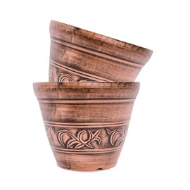 Maceta de plástico con aspecto inspirado en Orden Corintio de 10 x 8 cm para interior, exterior, jardín, patio, decoración del hogar, reutilizable, peso ligero, resistente al agua (cobre-CO1)