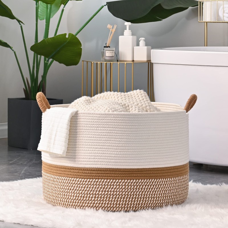 KAKAMAY Large Blanket Basket (20"x13"),Woven Baskets for storage Baby Laundry