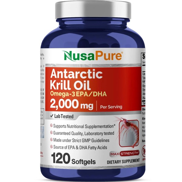 NusaPure Antarctic Krill Oil 2000 mg 120 Softgels Omega-3 EPA