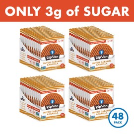 Rip Van Wafels Dutch Caramel & Vanilla Stroopwafels - Healthy Snacks - Non GMO- Keto Friendly - Office Snacks - Low Sugar (3g) - Low Calorie- 48 Pack