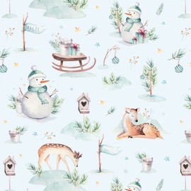 5 Sheets of Wrapping Paper Winterland - 84.1 x 59.4 cm for Boys and Girls Cute Gift Wrapping Christmas Snowman Sleigh Deer Watercolour Pastel Christmas Motif Gifts