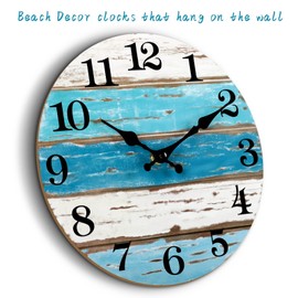 CHYLIN Wall Clock, 18 Inch Beach Wall Clocks Battery Operated, Coastal Ocean Themed Blue Clock Decor for Lake House, Home Clearance, Kitchen, Pool, Bathroom(18")