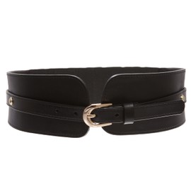 Women's High Waist Elastic Linked Cowhide Stretch Tapered Comfort Leather Belt, Black | l/xl-37"