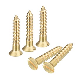 sourcing map Brass Wood Screws, 60Pcs M3.5 x 20mm Slotted Drive Flat Head Self Tapping Screw Countersunk for Woodworking Furniture