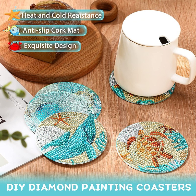 Funvalley Surperfect 8 Pack Diamond Painting Coasters with Stand, DIY