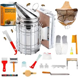 SunVara Bee Hive Starter Kit Beekeeping Supplies with Smoker and Tools Harvesting Equip