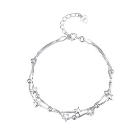 GARVALON S925 Silver Star Bracelet Double Layered Bangle for Women Fashion Jewelry