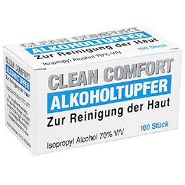 PP Viskose Alkoholtupfer, weiß, 6,5 x 3 cm - gefaltet auf 3,2 x 3 cm, Clean-Comfort: glatte, einzeln verpackte und mit 70 %igem Isopropyl-Alkohol getränkte Hautreinigungstücher als Stations- und Patie