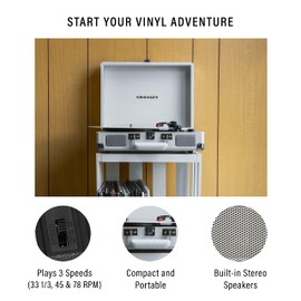 Crosley CR8005F-WS Cruiser Plus Vintage 3-Speed Bluetooth in/Out Suitcase Vinyl Record Player Turntable, White Sand