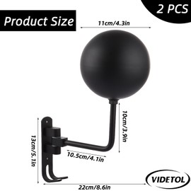 VIDETOL 2 Pcs Helmet Stand, Black Motorcycle Helmet Display Stand with Hook, Wall Mounted Rotatable Hat Stand Helmets Holder for Motorbike, Caps, Baseballs, Rugby Helmet