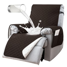 100% Waterproof Recliner Chair Covers That Stay in Place, Non-Slip Recliner Cover with 5 Pockets, Elastic Straps, Washable Reclining Chair Protector for Kids, Pets, Dogs, Chocolate